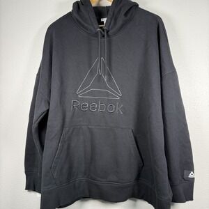 Reebok Flocking Pullover Sweatshirt Hoodie‎ Black Size 3XL